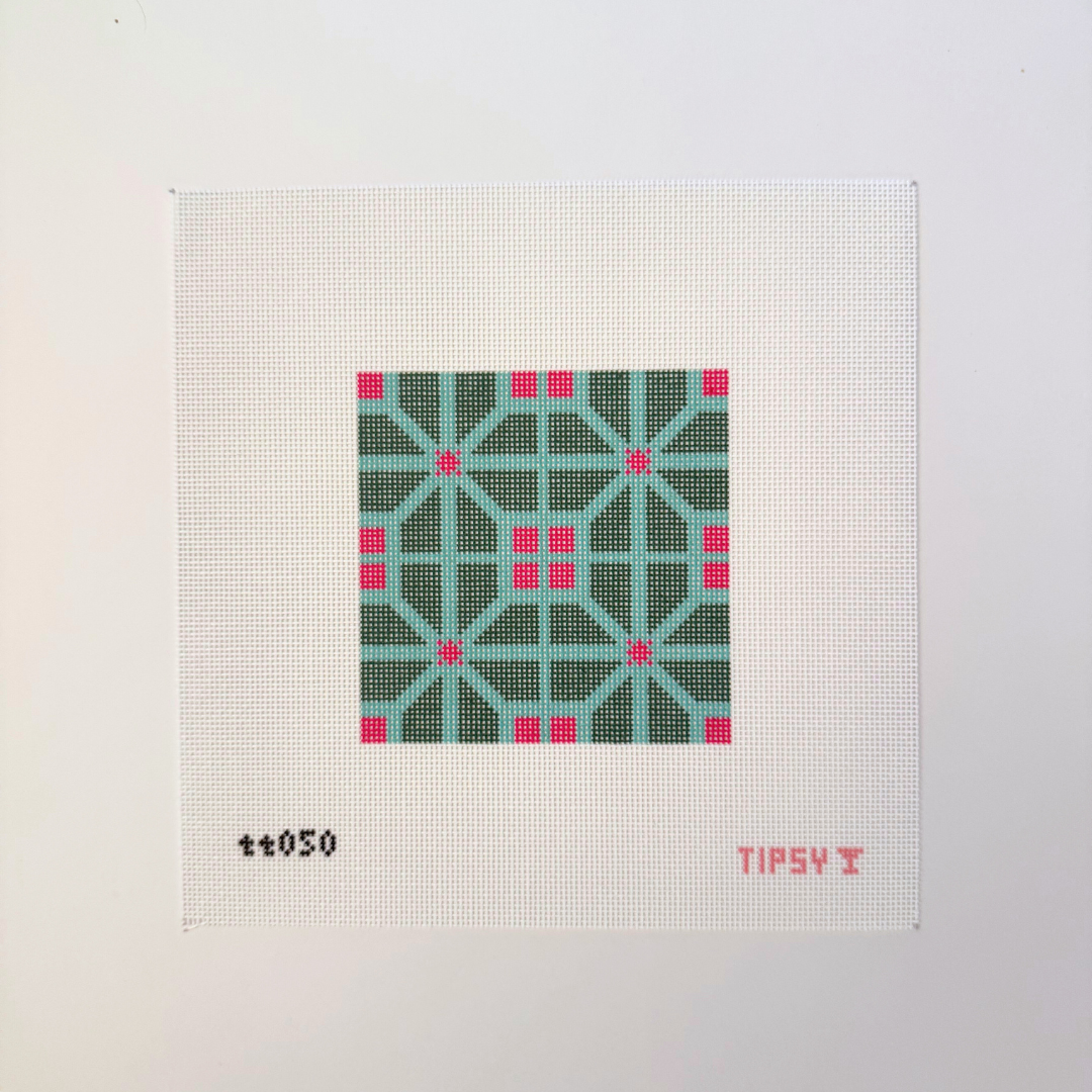 Pink & Green Mosaic Square Needlepoint Canvas
