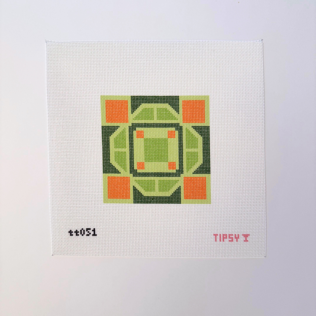 Orange & Green Mosaic Square Needlepoint Canvas
