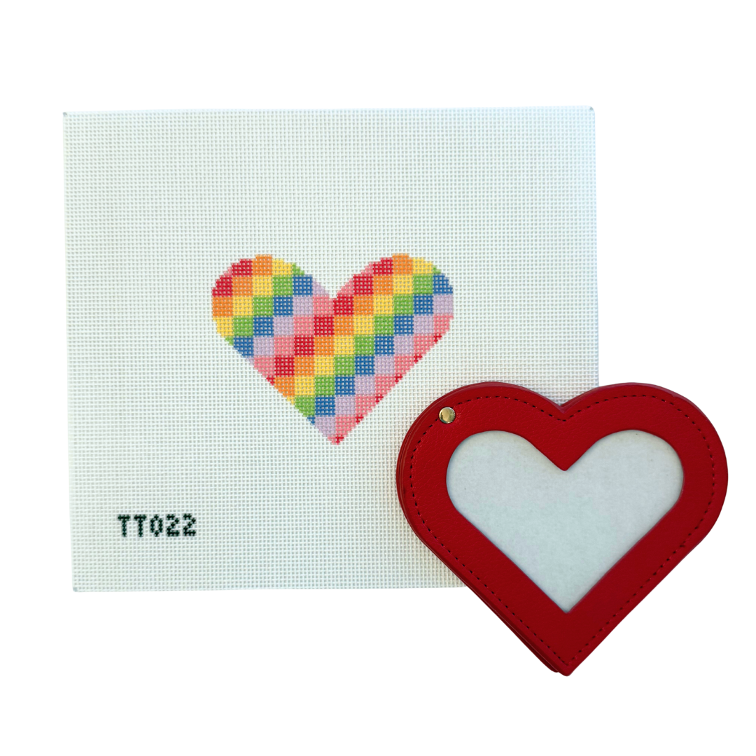 Rainbow Check Heart Needlepoint Canvas