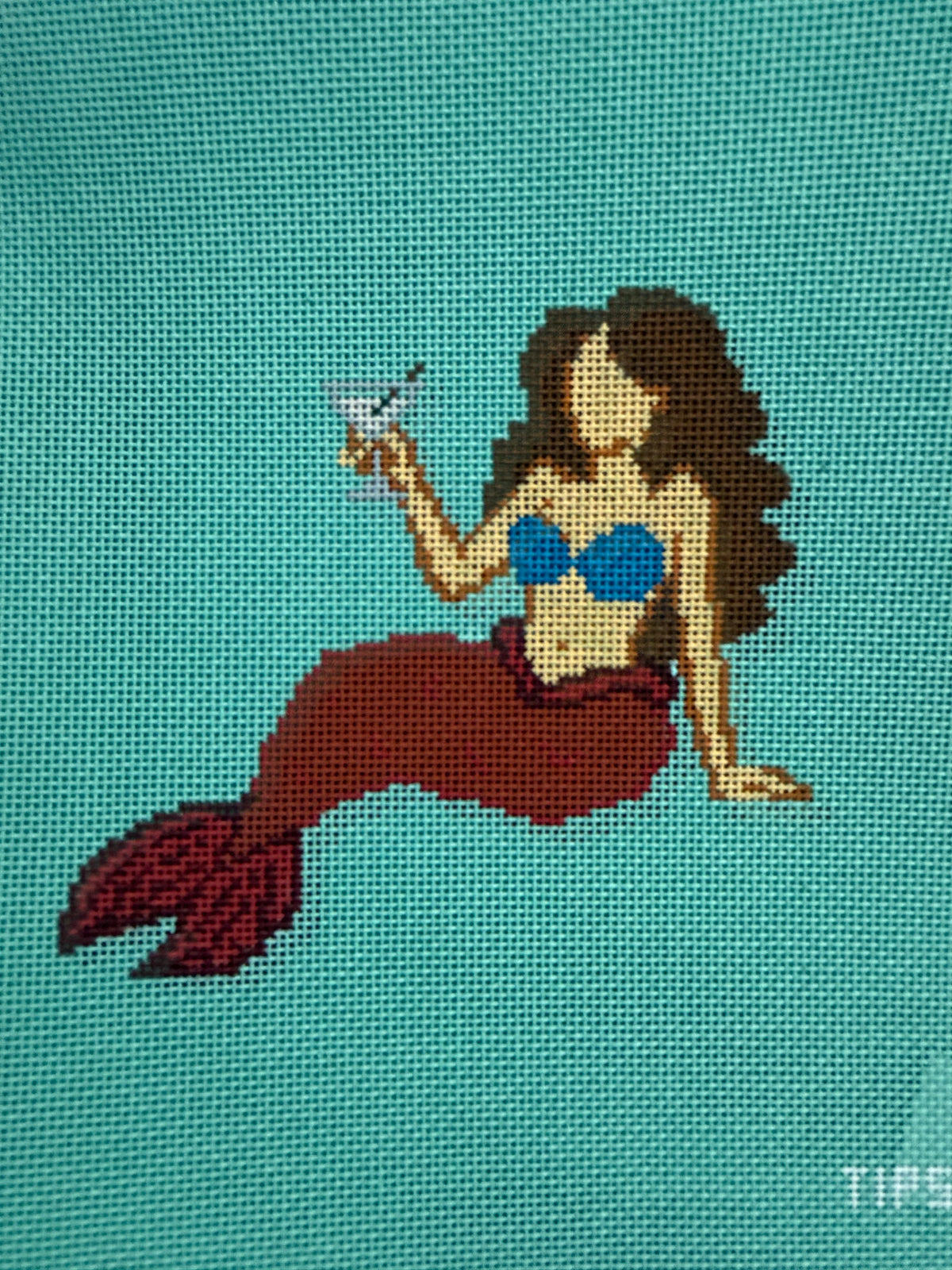 Magenta Tipsy Mermaid Needlepoint Canvas