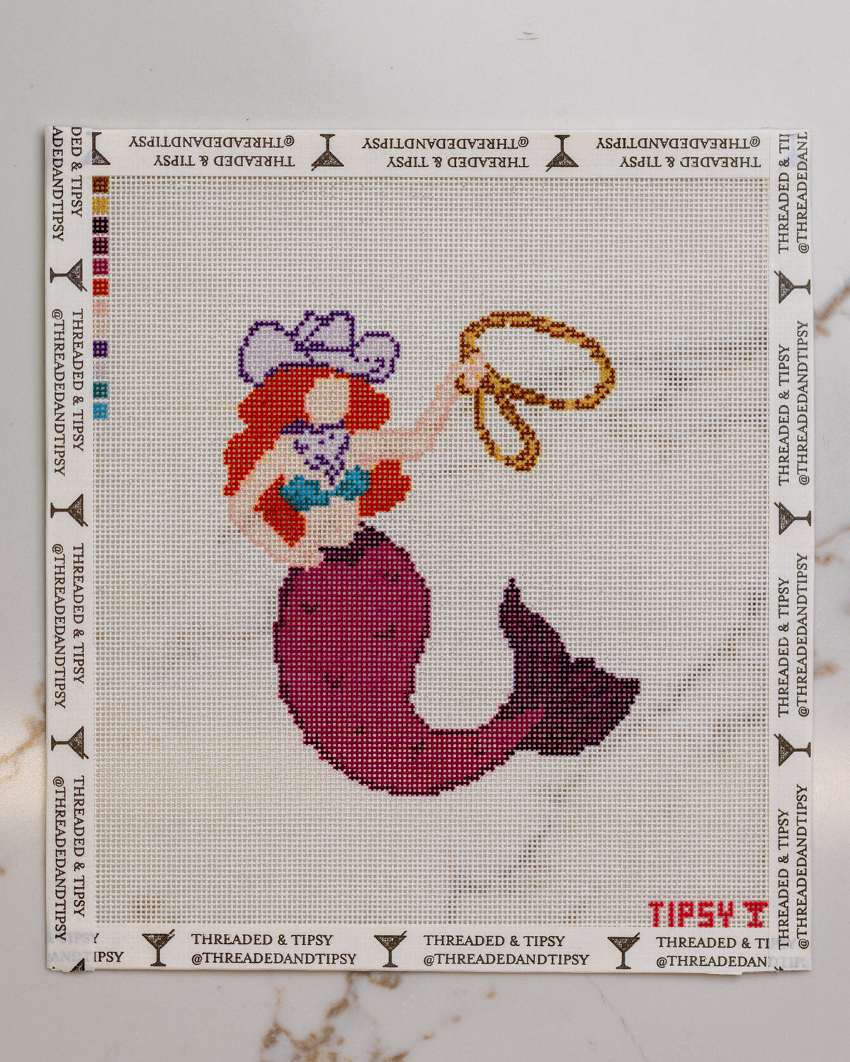 Fuschia Cowgirl Mermaid Needlepoint Canvas
