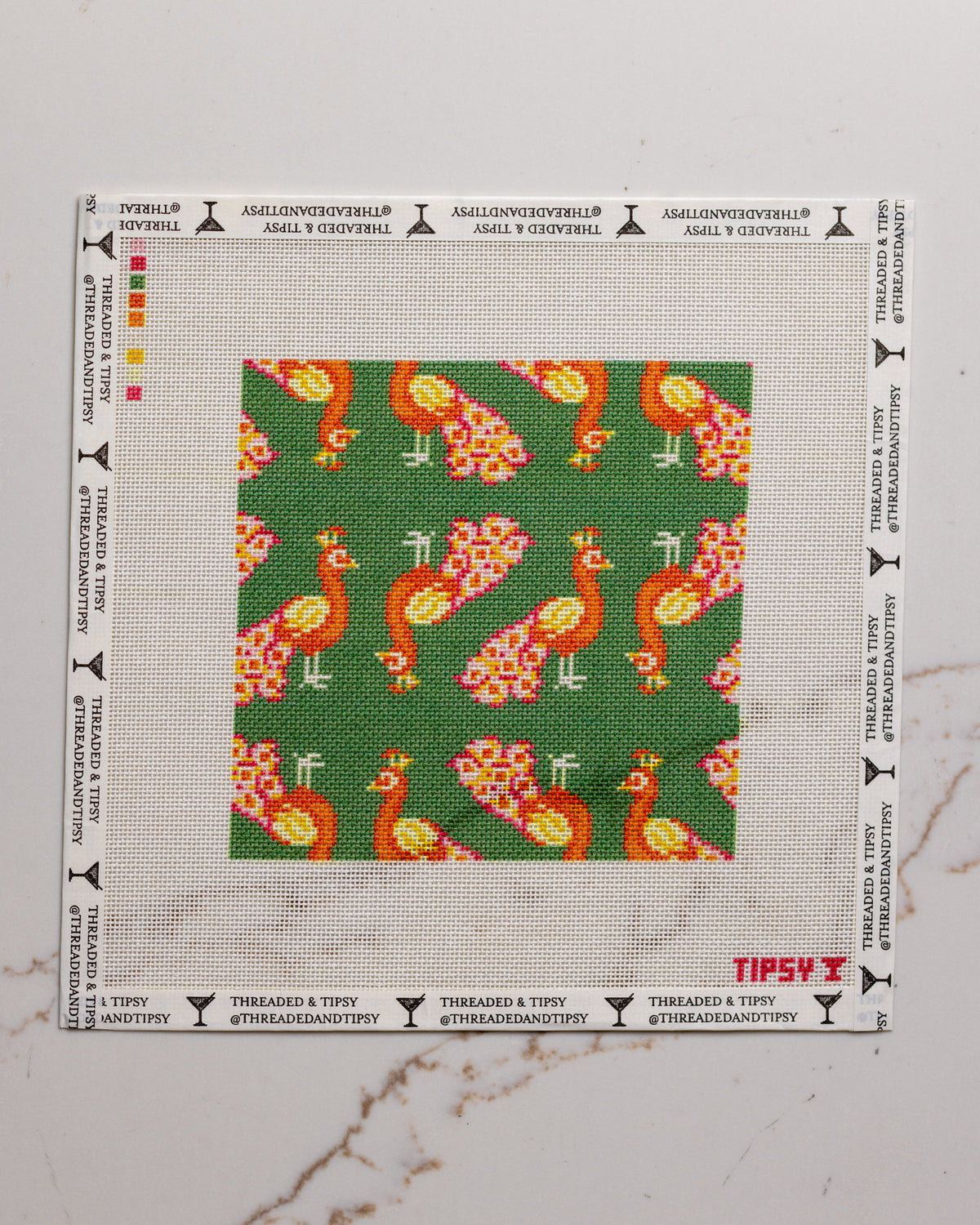 Orange Peacock Square Needlepoint Canvas