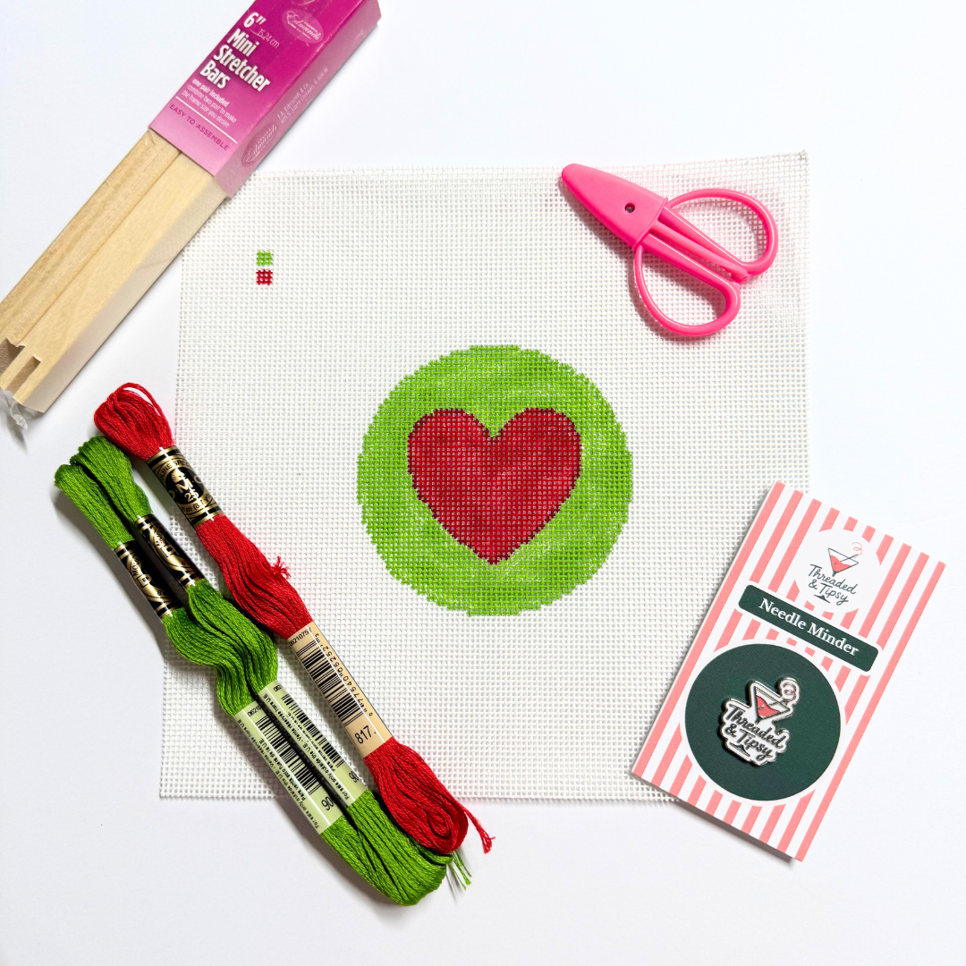 Red & Green Heart Beginner Needlepoint Kit