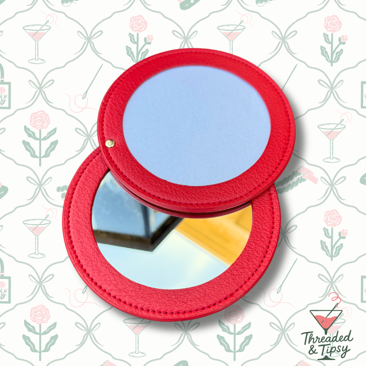 Needlepoint Self-Finishing Round Shaped Leather Mirror