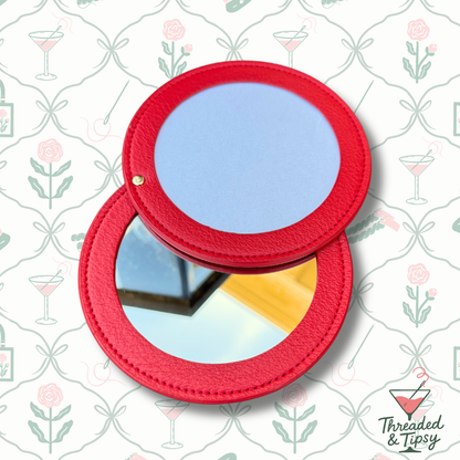 Needlepoint Self-Finishing Round Shaped Leather Mirror