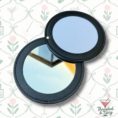 Needlepoint Self-Finishing Round Shaped Leather Mirror