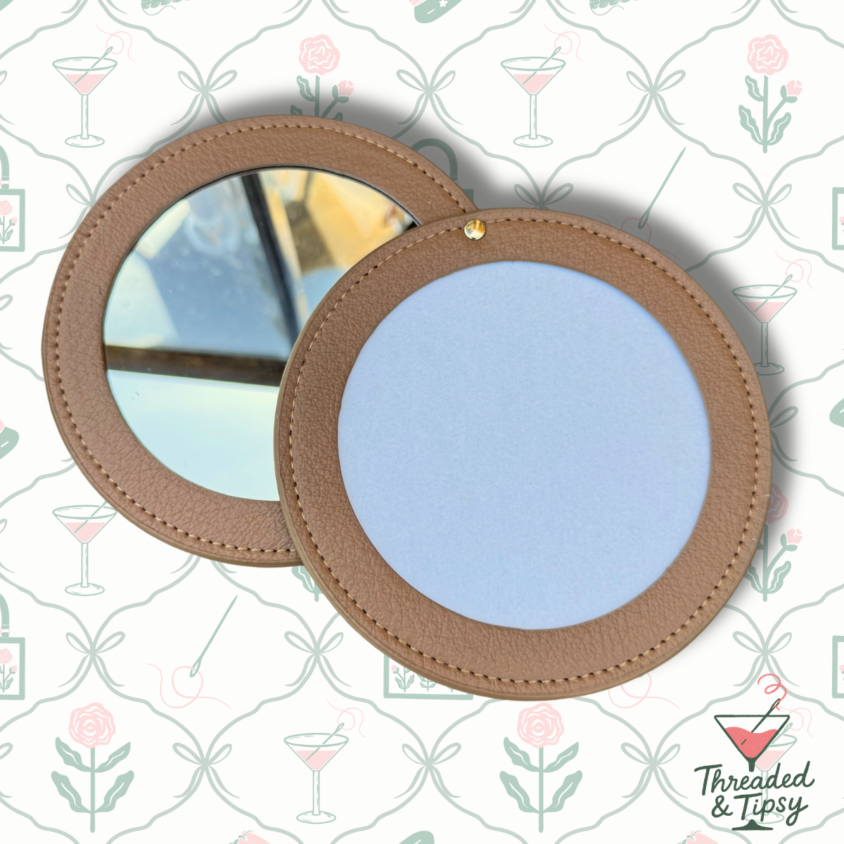 Needlepoint Self-Finishing Round Shaped Leather Mirror
