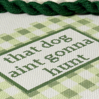 Needlepoint text on Needlepoint Canvas with green thread