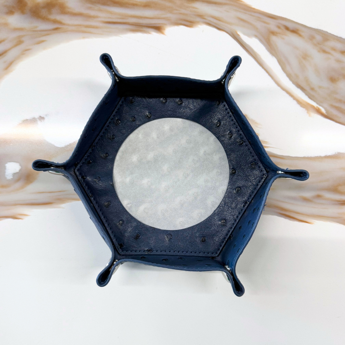 Self-Finishing Needlepoint Snap Tray in Navy Ostrich