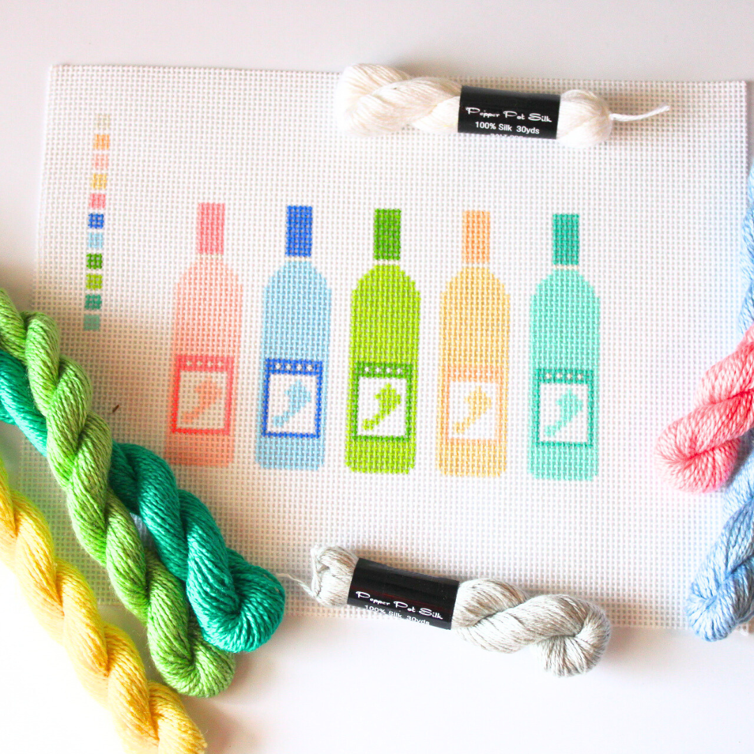Pre-Order: Colorful Wine Bottles Needlepoint Canvas