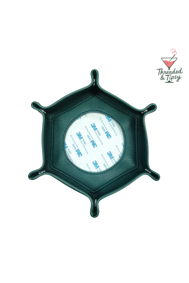 Needlepoint Self-Finishing Dark Green Hexagon Snap Tray