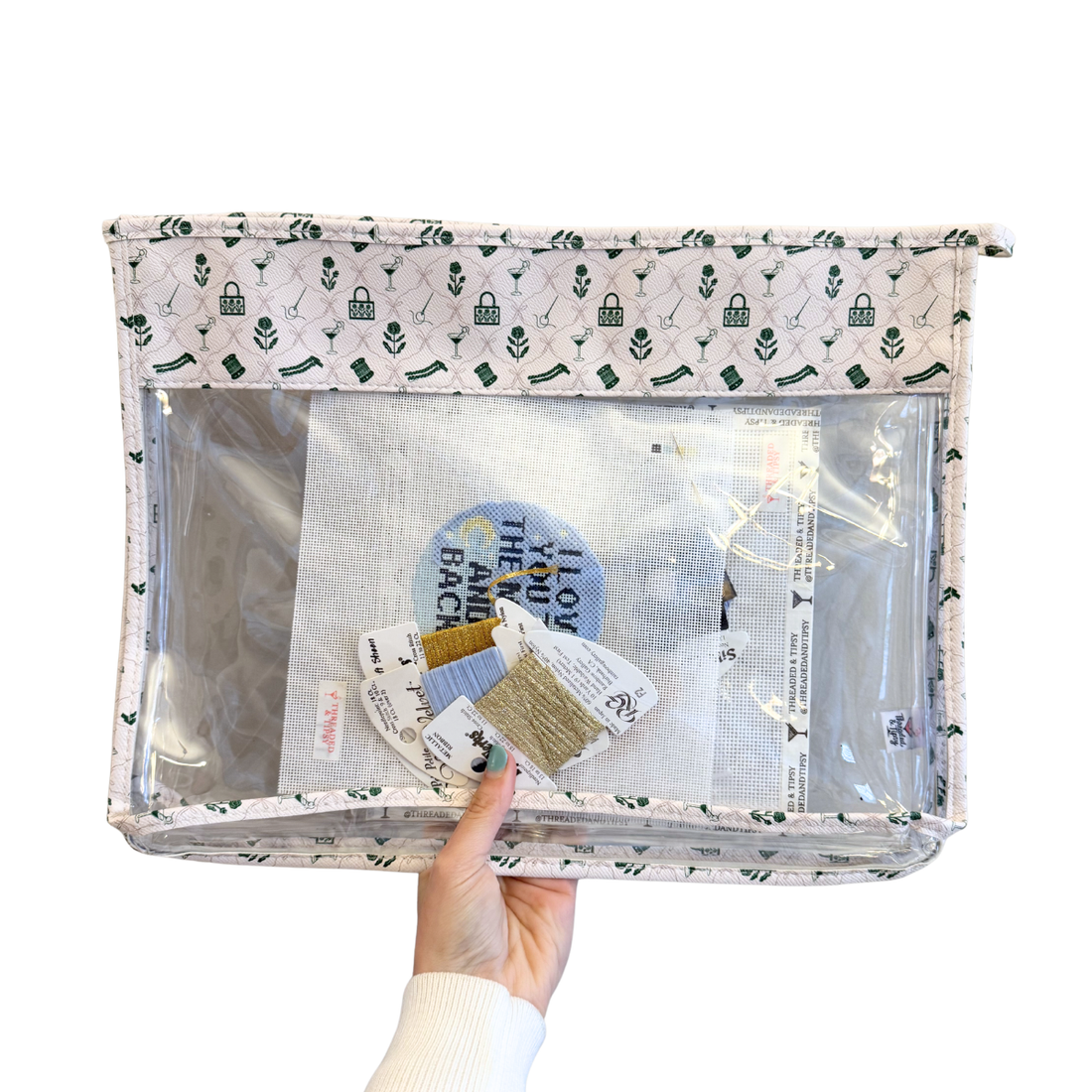 Green &amp; Taupe Gusset Project Bag