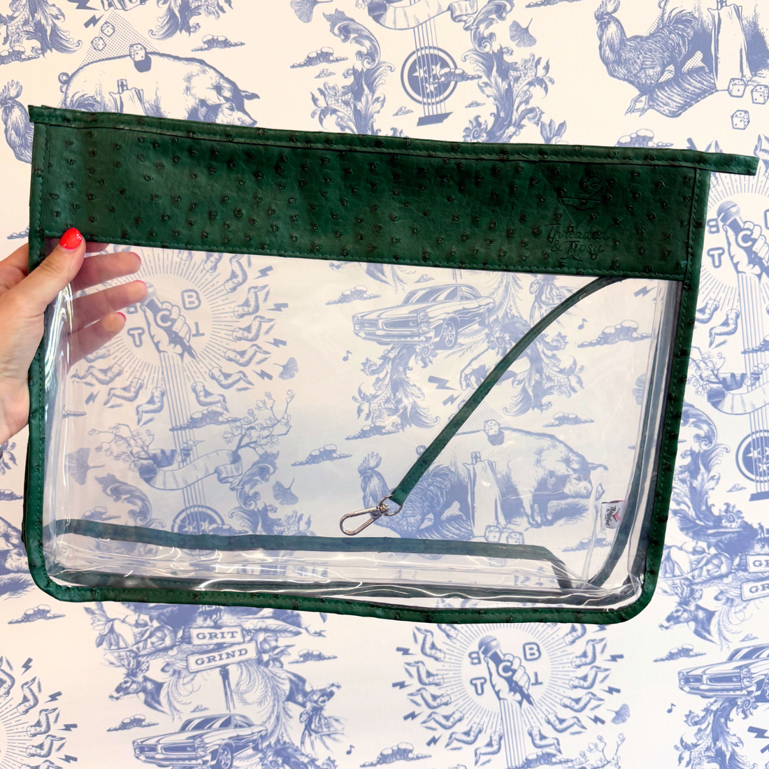 Green Ostrich Gusset Project Bag