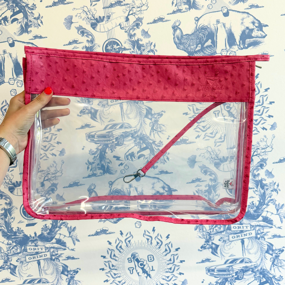 Hot Pink Ostrich Gusset Project Bag