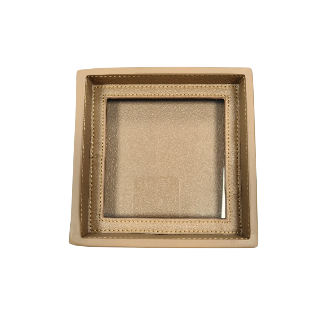 Pre-Order: Interchangeable Needlepoint Leather Coaster in Camel