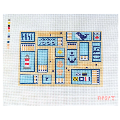 needlepoint canvas design with maritime-themed elements on a white background