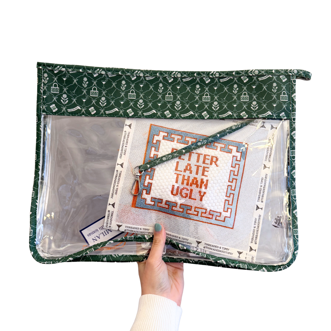 Green &amp; White Gusset Project Bag