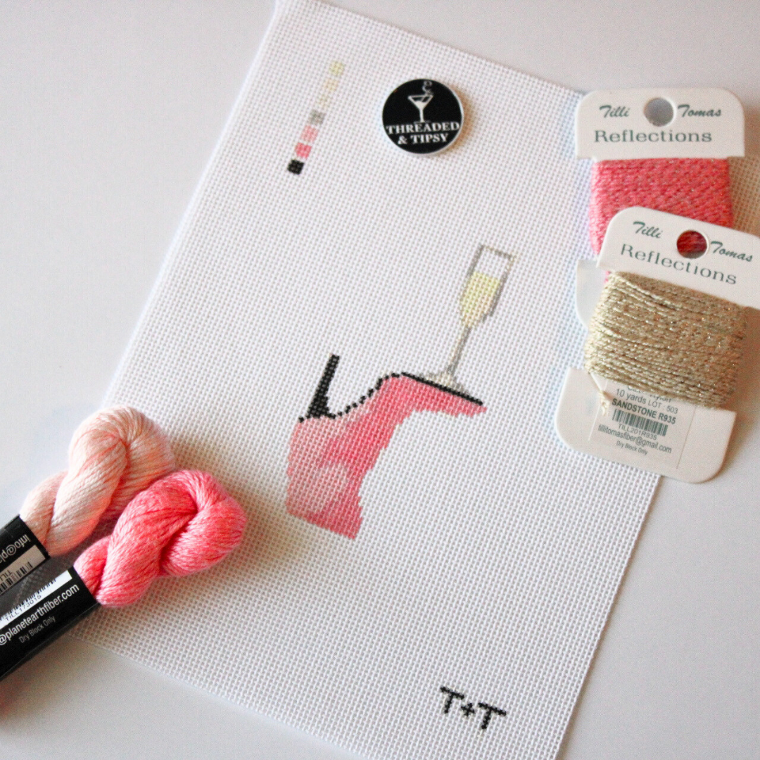 Pink Boot &amp; Champagne Needlepoint Canvas