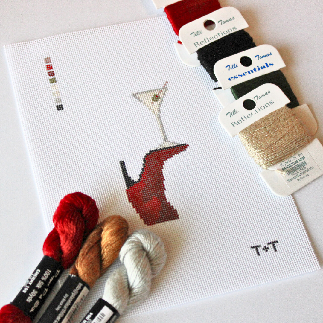 Red Boot &amp; Martini Needlepoint Canvas