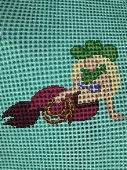Maroon Cowgirl Mermaid Needlepoint Canvas