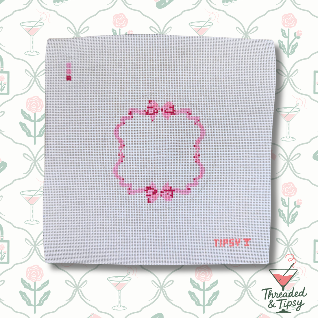 Pink Bow Crest Needlepoint Canvas