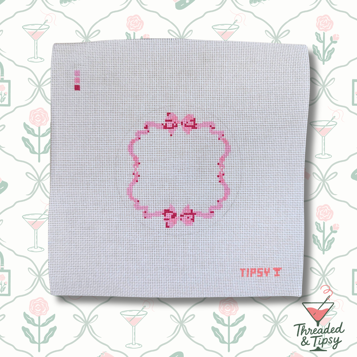 Pink Bow Crest Needlepoint Canvas