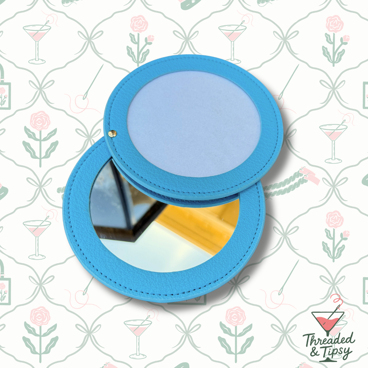 Needlepoint Self-Finishing Round Shaped Leather Mirror