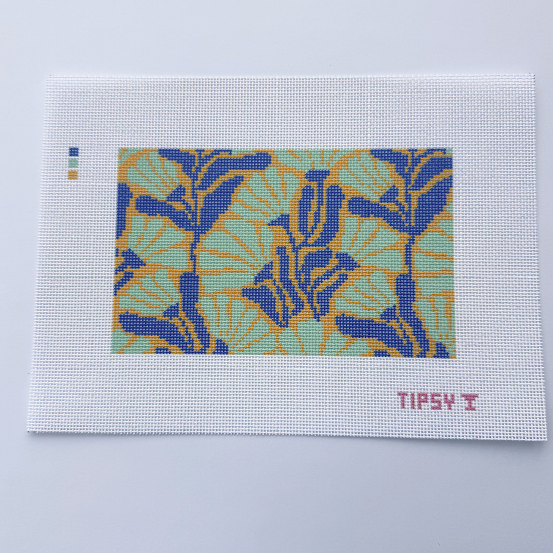 Teal &amp; Gold Blooms Purse Insert Needlepoint Canvas