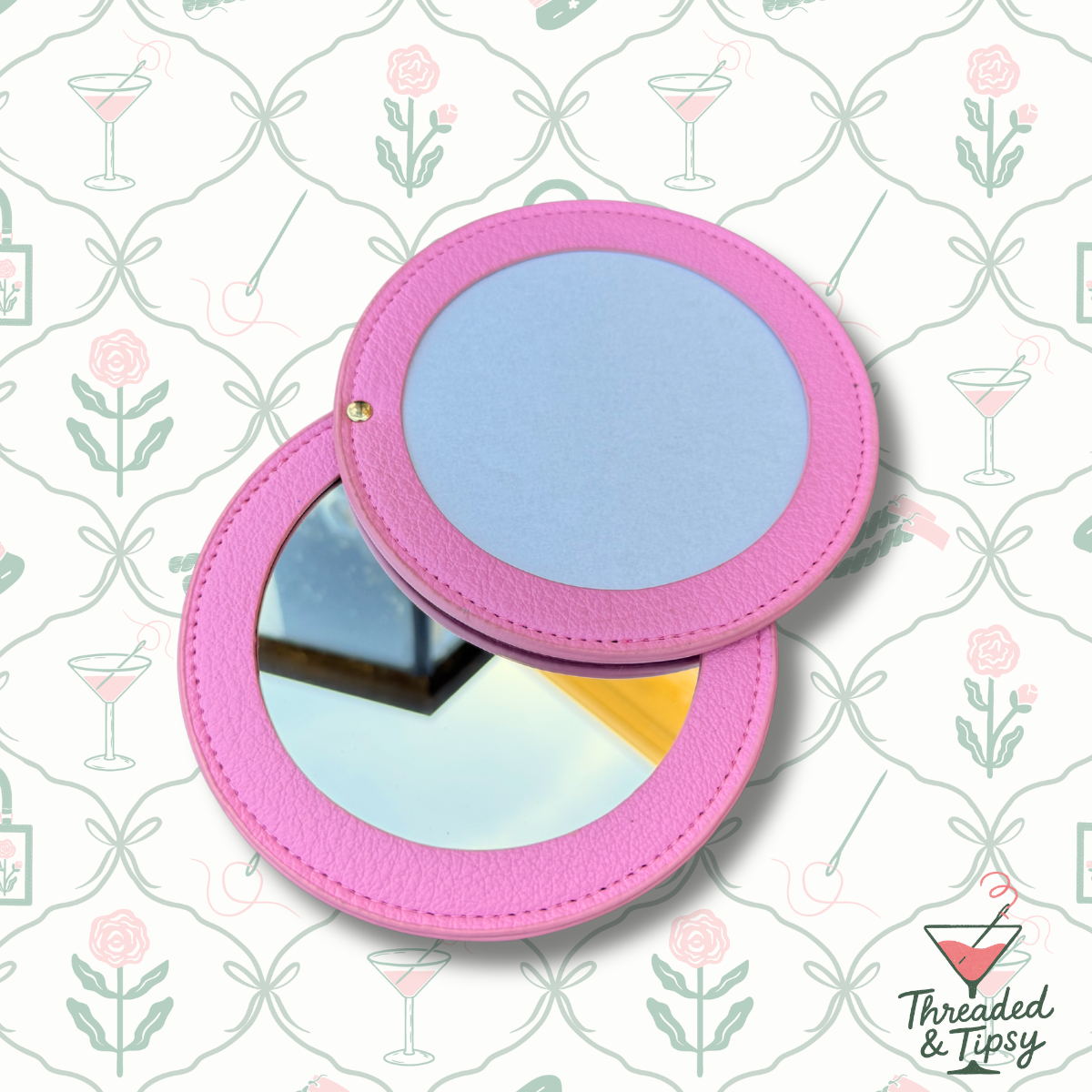 Needlepoint Self-Finishing Round Shaped Leather Mirror