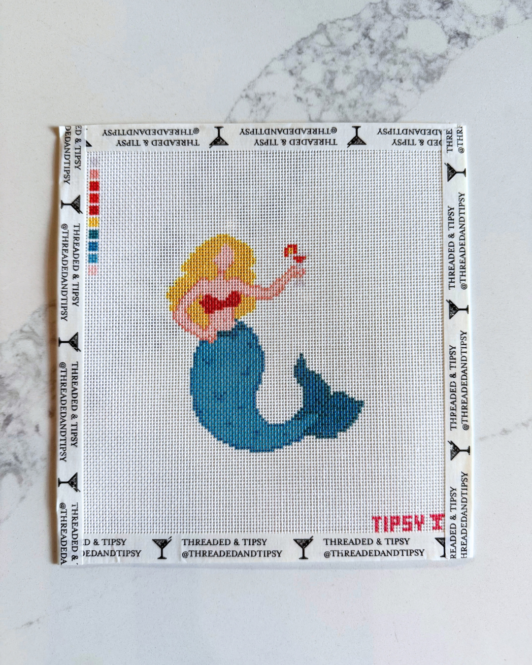 Aqua Tipsy Mermaid Needlepoint Canvas