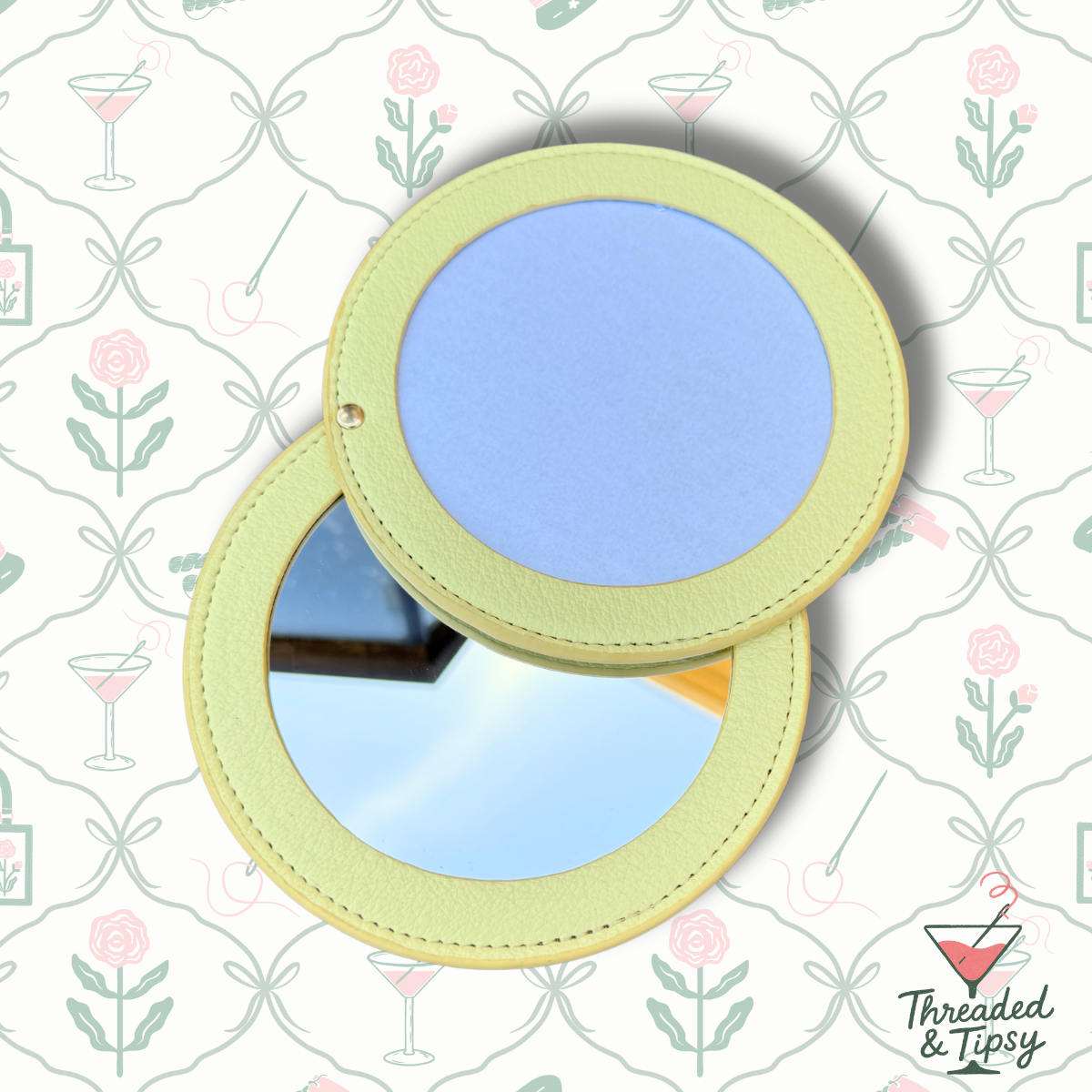 Needlepoint Self-Finishing Round Shaped Leather Mirror