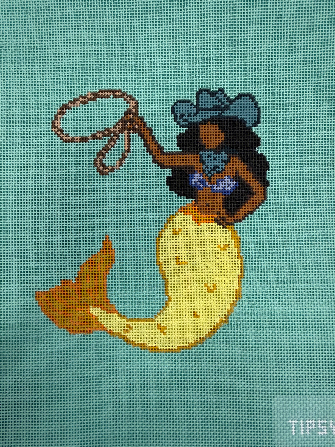 Yellow Cowgirl Mermaid Needlepoint Canvas