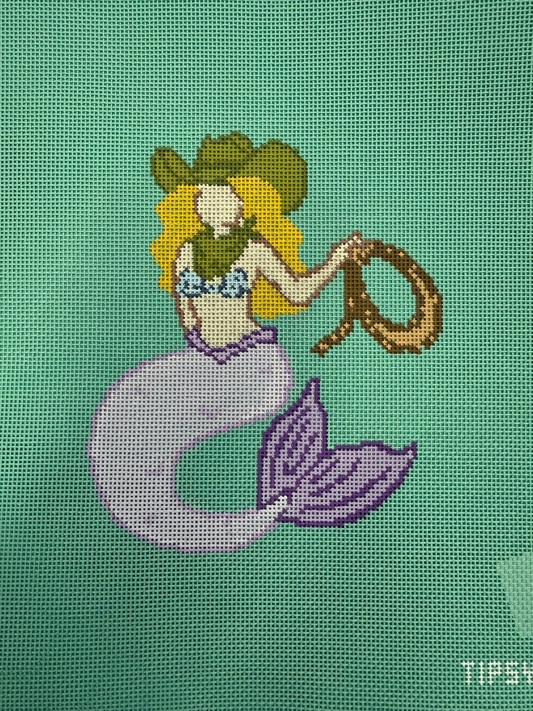 Purple Cowgirl Mermaid Needlepoint Canvas