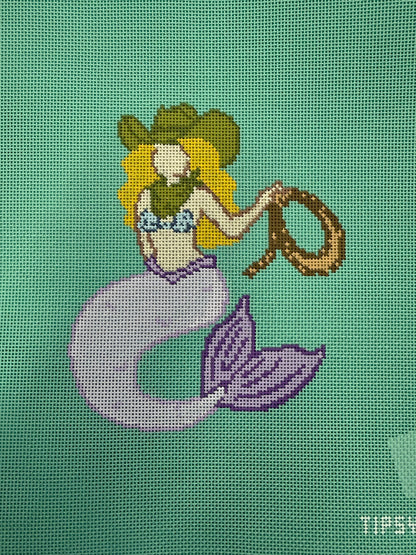 Purple Cowgirl Mermaid Needlepoint Canvas
