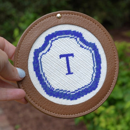 Needlepoint Self-Finishing Round Shaped Leather Mirror