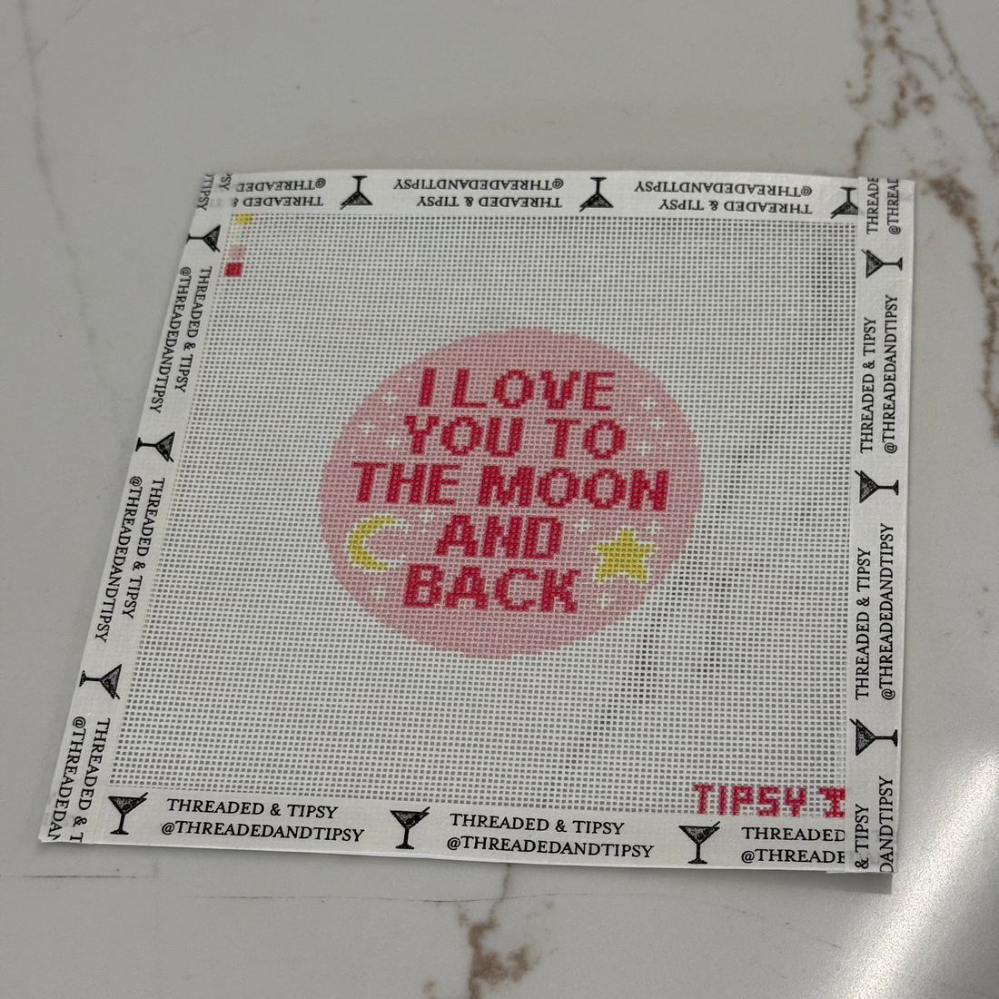 I Love You to the Moon and Back Pink Needlepoint Canvas
