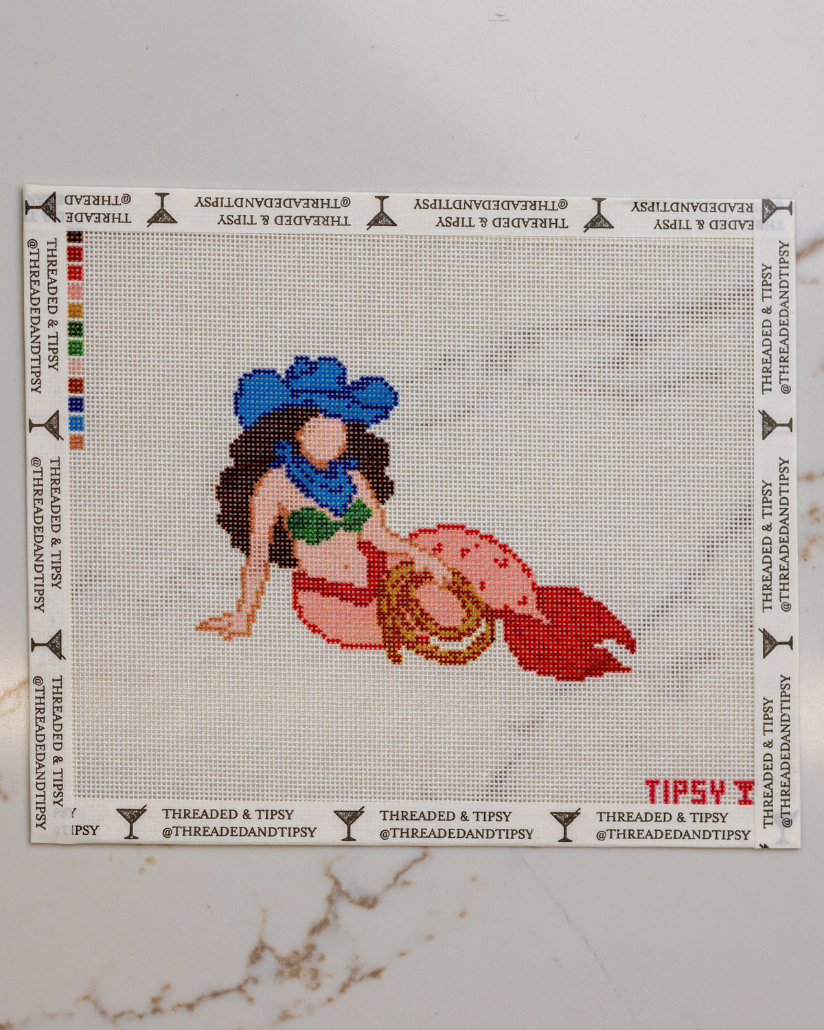 Coral Cowgirl Mermaid Needlepoint Canvas