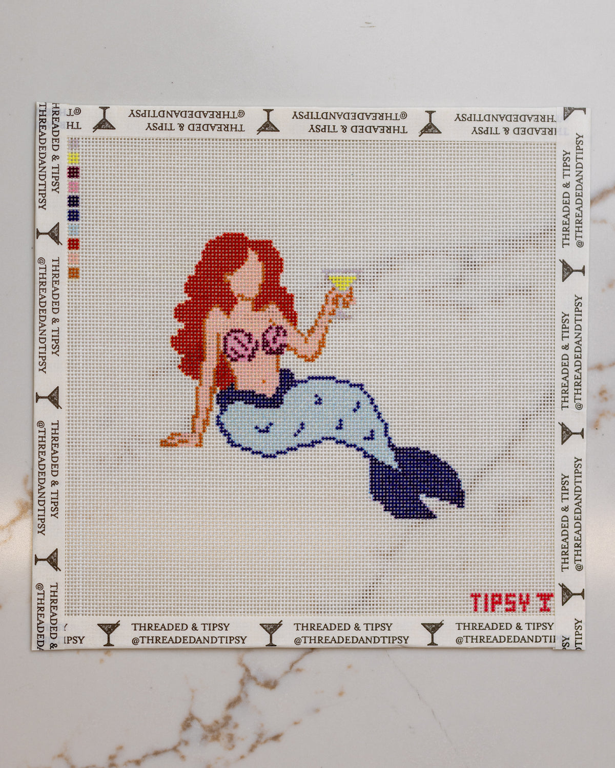 Blue Tipsy Mermaid Needlepoint Canvas