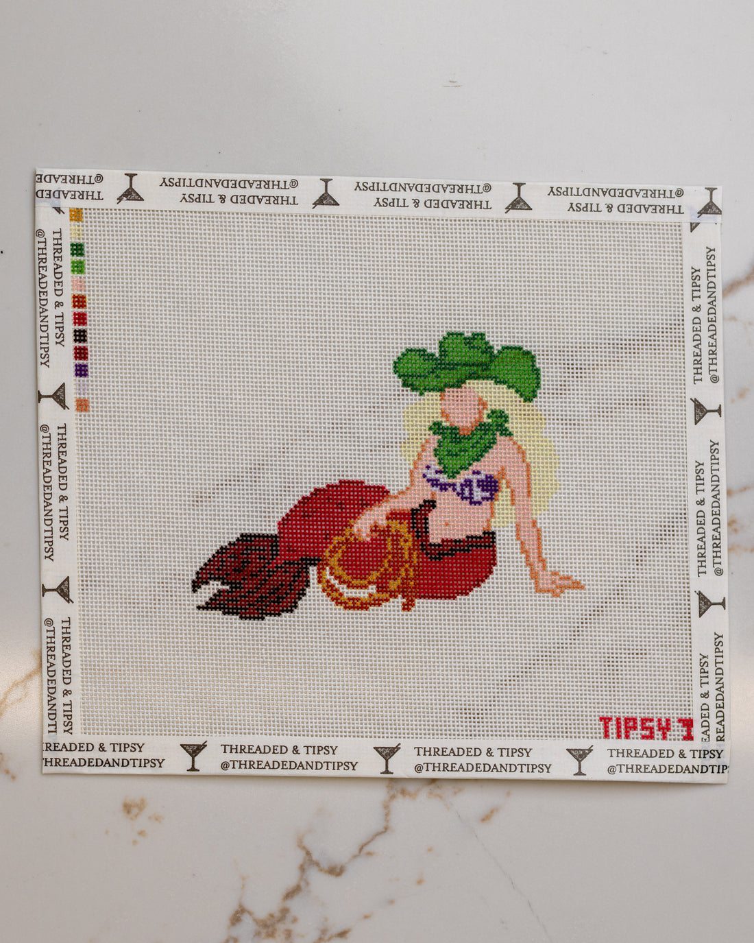 Maroon Cowgirl Mermaid Needlepoint Canvas