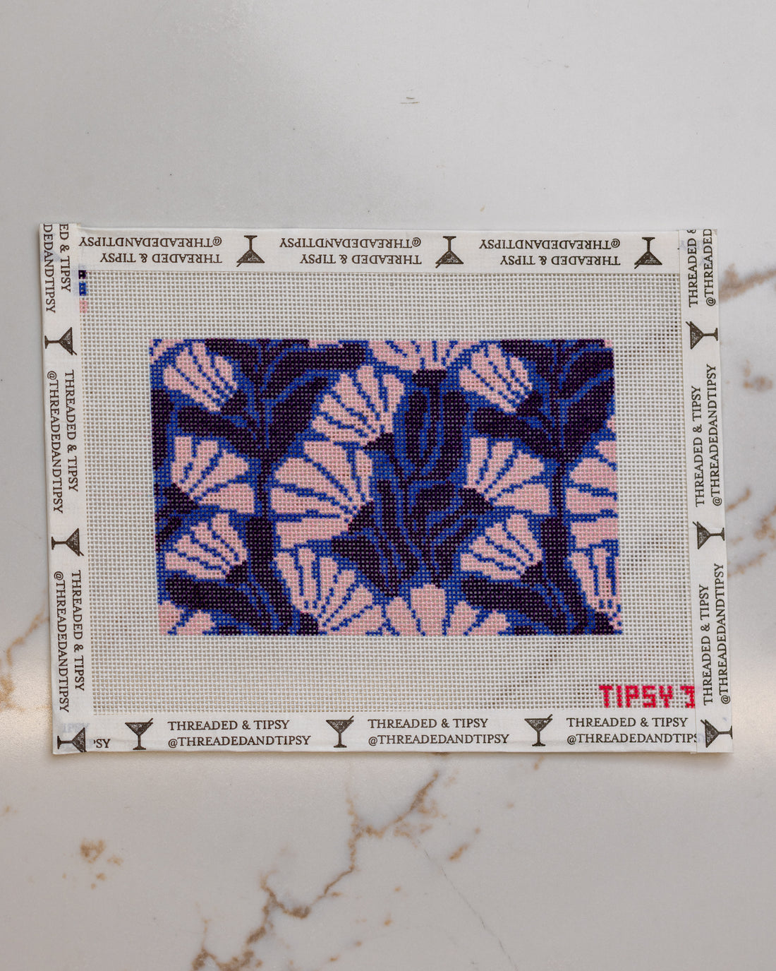 18 Mesh Pink &amp; Blue Blooms Needlepoint Canvas
