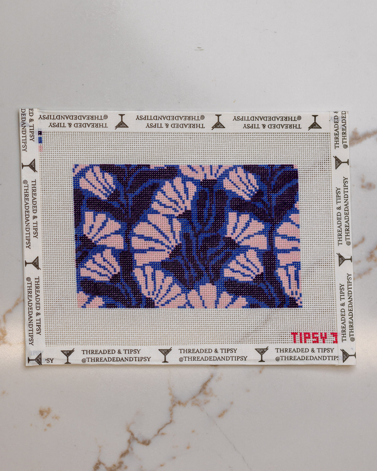 18 Mesh Pink &amp; Blue Blooms Needlepoint Canvas