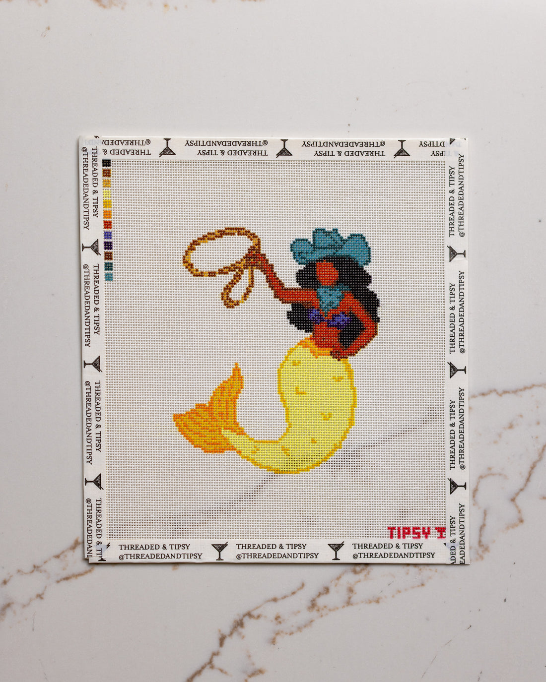 Yellow Cowgirl Mermaid Needlepoint Canvas