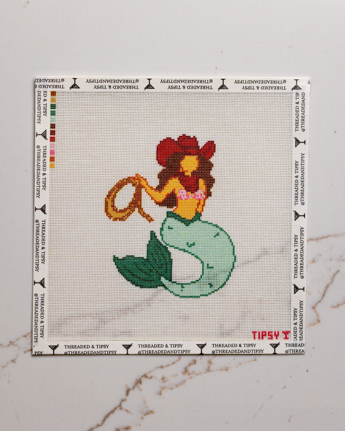Green Cowgirl Mermaid Needlepoint Canvas