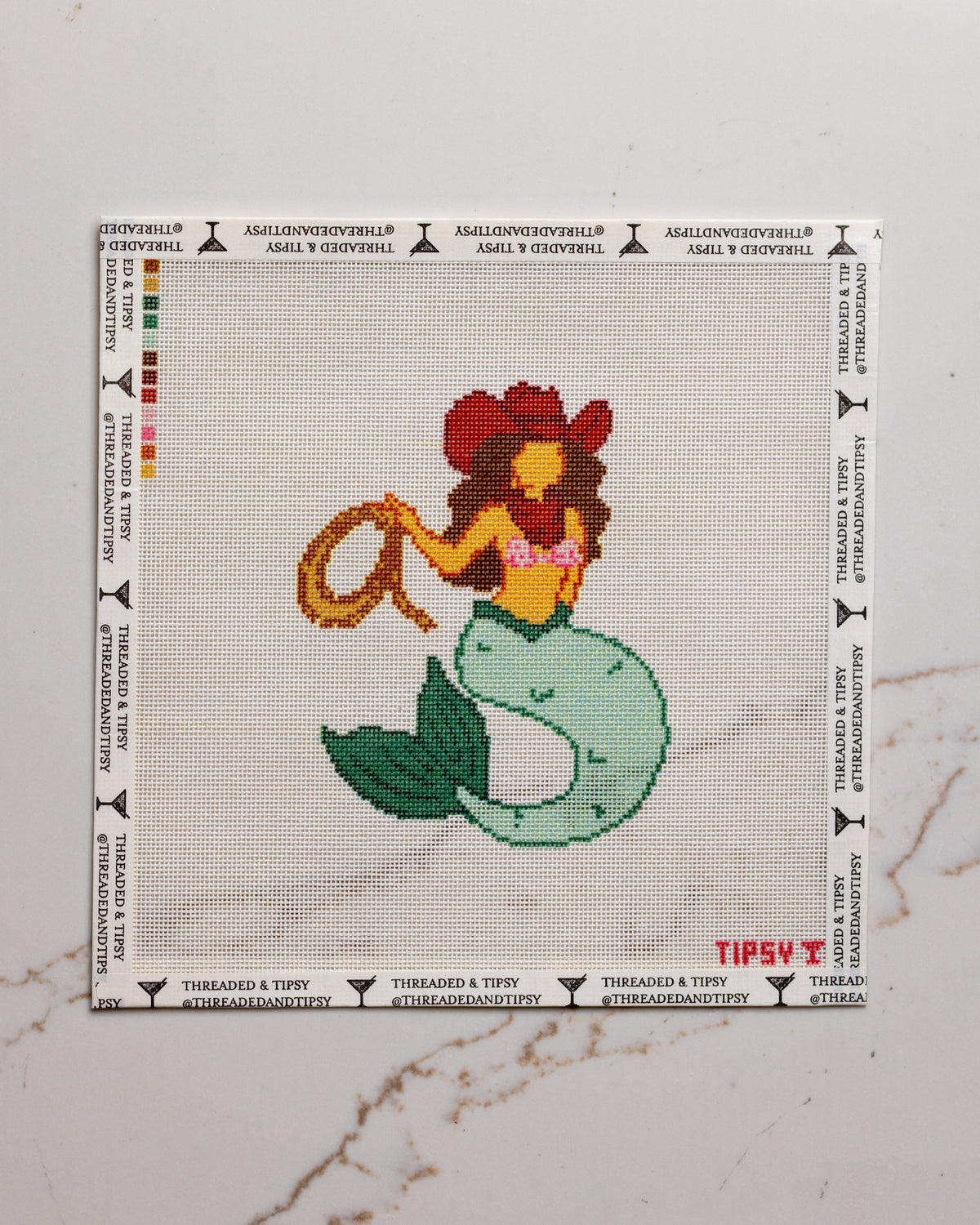 Green Cowgirl Mermaid Needlepoint Canvas