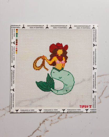 Green Cowgirl Mermaid Needlepoint Canvas