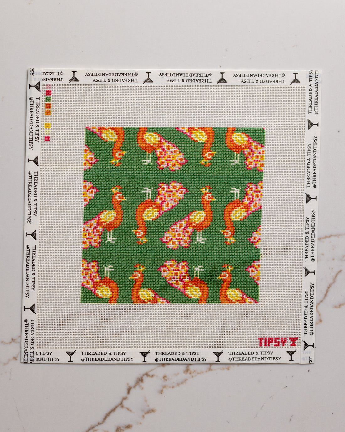 Orange Peacock Square Needlepoint Canvas