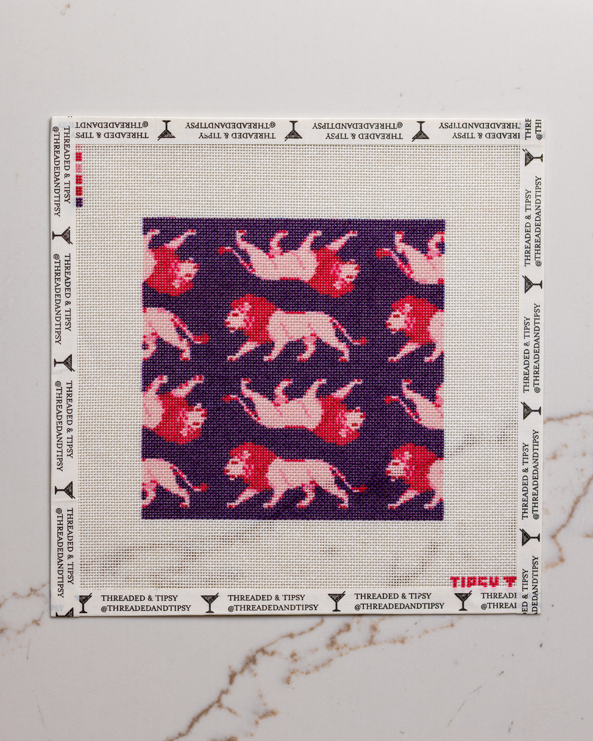 Pink Lion Square Needlepoint Canvas