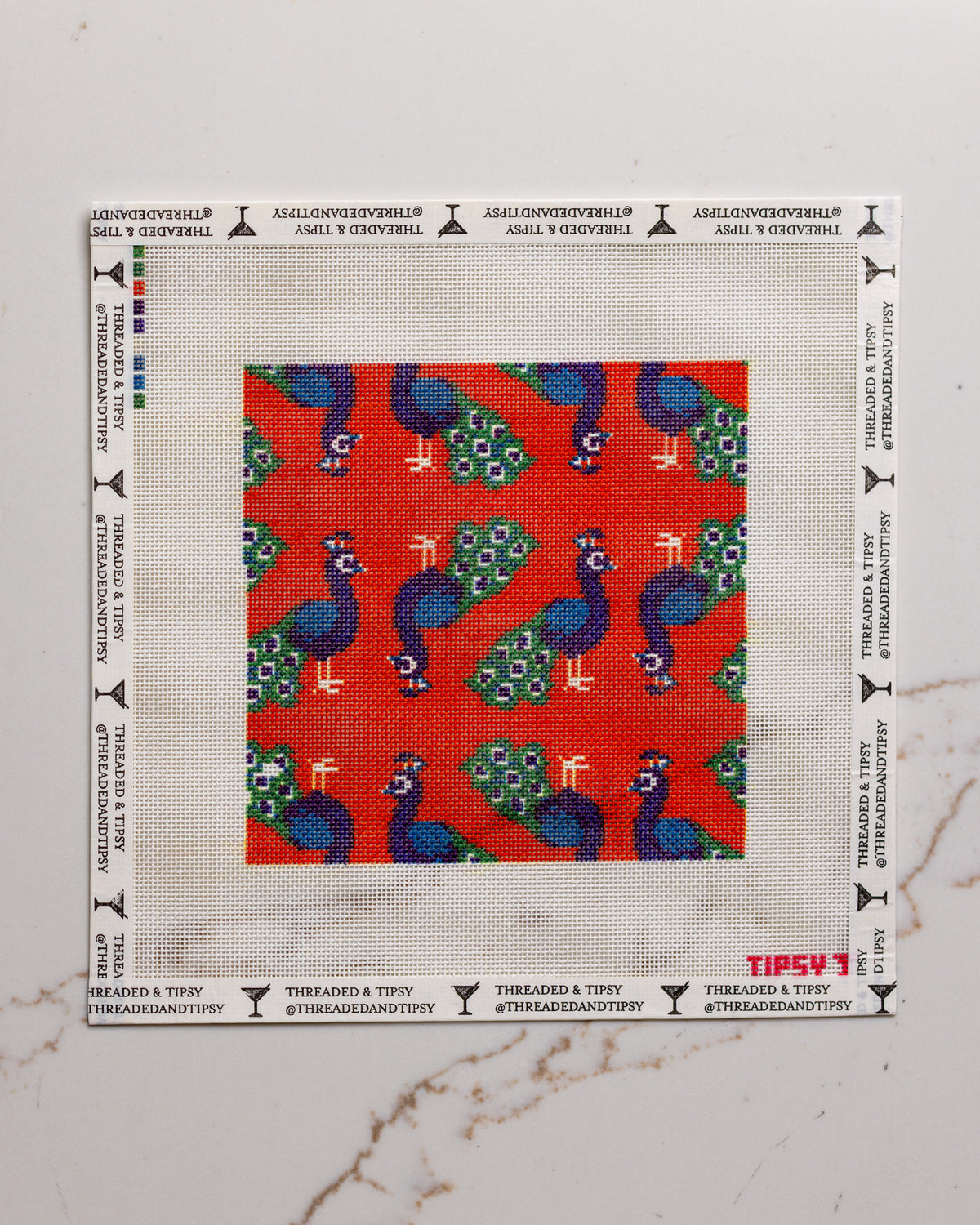 Blue Peacock Square Needlepoint Canvas