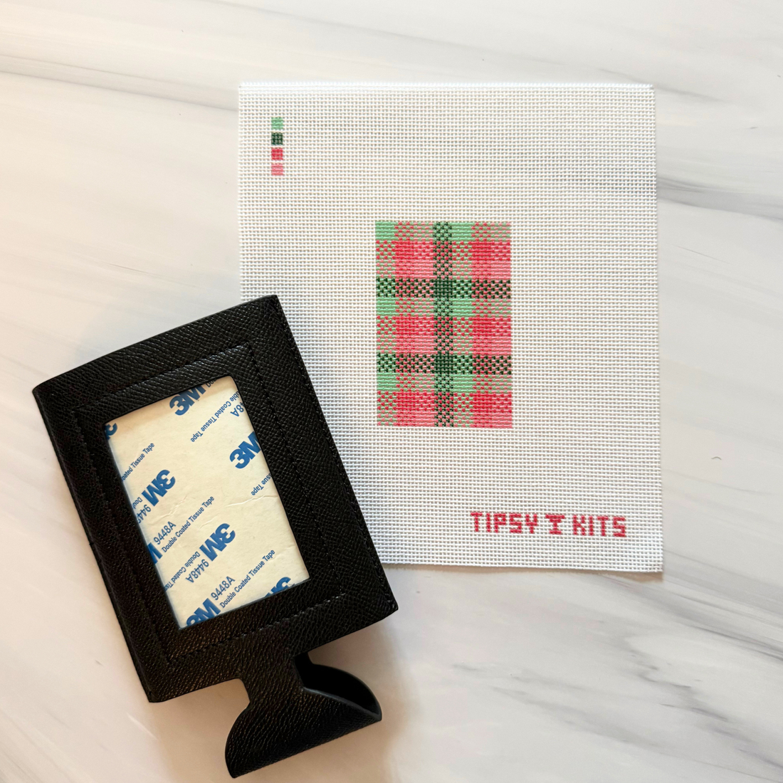 Pink &amp; Green Plaid 3x2 inch Needlepoint Canvas