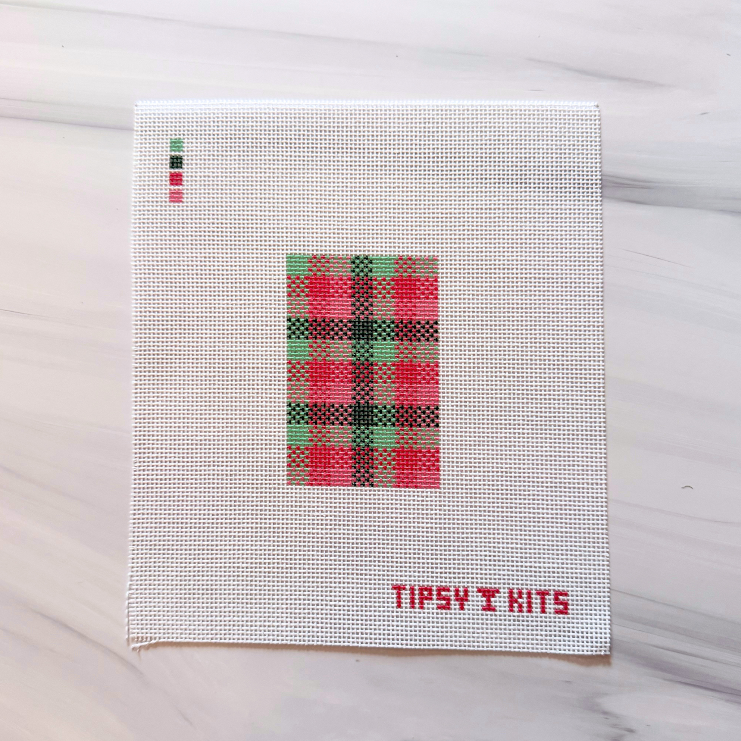 Pink &amp; Green Plaid 3x2 inch Needlepoint Canvas
